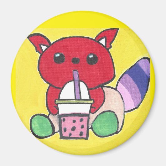 Rode panda die boba drinkt magneet (Voorkant)
