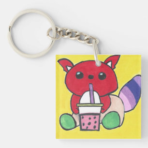 Rode panda die boba drinkt sleutelhanger