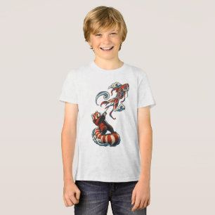 Rode panda die een heldere Koi-kite vliegt Tri-Blend Shirt