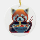 Rode panda die een kom ramen eet keramisch ornament (Voorkant)