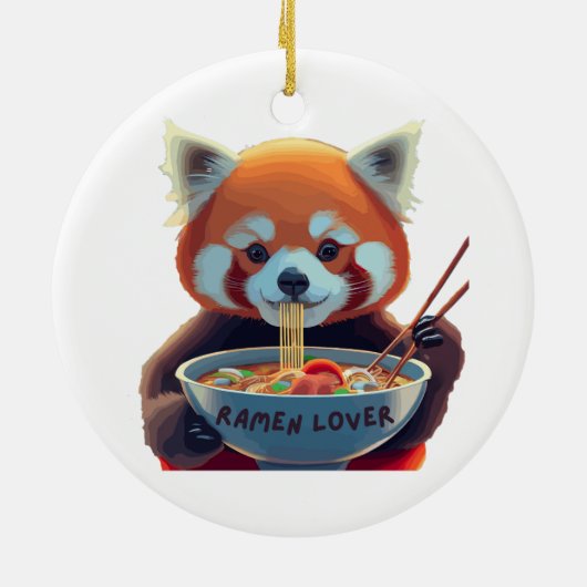 Rode panda die een kom ramen eet keramisch ornament (Achterkant)