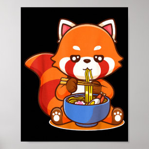 Rode panda die Ramen Japanse soep eet dierentuin d Poster