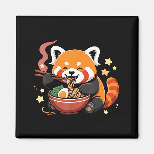 Rode panda die ramennoedels eet magneet (Voorkant)