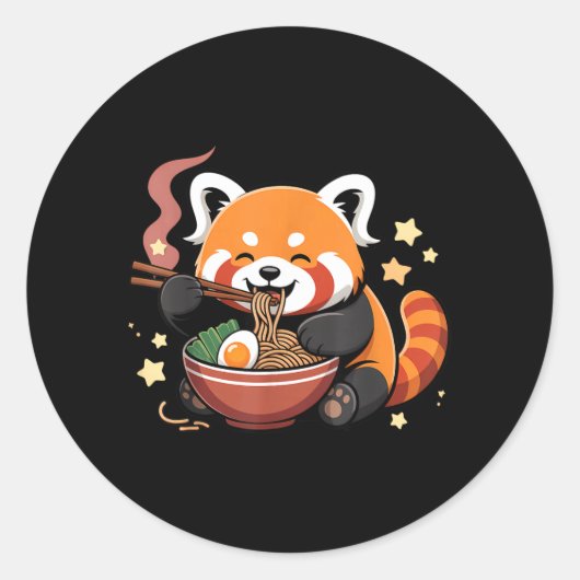 Rode panda die Ramennoedels eet Ronde Sticker (Voorkant)
