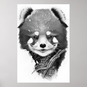 Rode Panda Dier Wilde Natuur Illustratie Lijn Kuns Poster