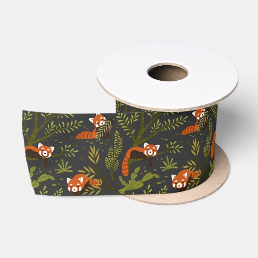 Rode Panda Donkere Bos Botanisch Cadeau Satijnen Lint (Spoel)