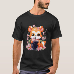 Rode Panda Drink Boba Tea Bubble Cherry Blossom T-shirt