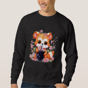 Rode Panda Drink Boba Tea Bubble Cherry Blossom Trui