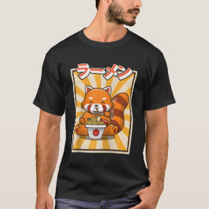 Rode Panda Eating Ra Kawaii Japanse Noedels Ra Bas T-shirt