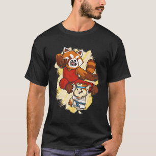 Rode panda en hamster vechten karate t-shirt
