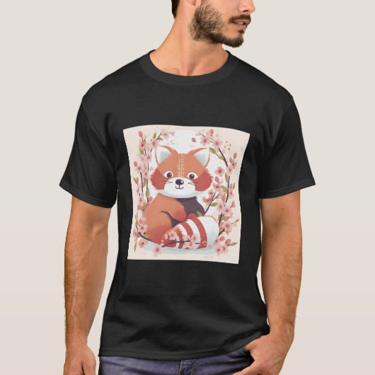 Rode Panda en kersenbloesem Doodle Sweet Illustra T-shirt (Voorkant)