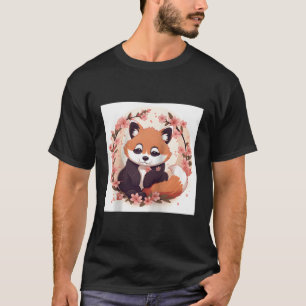 Rode panda en kersenbloesem patroon perfecte sprin t-shirt