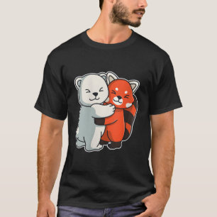 Rode Panda en Polar Beer Dieren Knuffelen T-shirt