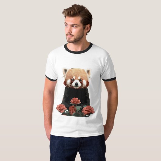 Rode panda en rozen t-shirt (Voorkant volledig)