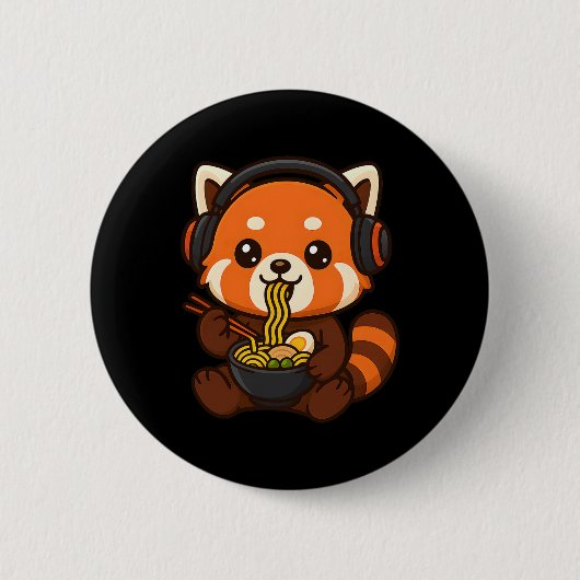 Rode Panda Gamer Die Ramen Eet Ronde Button 5,7 Cm (Voorkant)