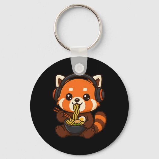 Rode Panda Gamer Die Ramen Eet  Sleutelhanger (Voorkant)