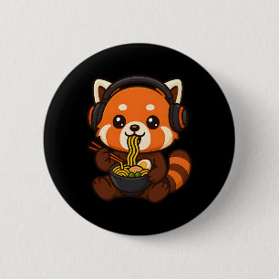 Rode Panda Gamer Eet Ramen  Ronde Button 5,7 Cm