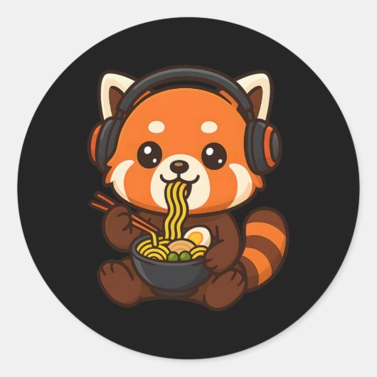 Rode Panda Gaming Gamer Eet Ramen  Ronde Sticker (Voorkant)