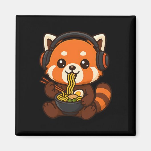 Rode Panda-gaminggamer eet Ramen Magneet (Voorkant)