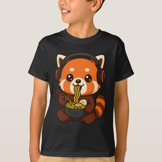 Rode Panda-gaminggamer eet Ramen T-shirt (Voorkant)