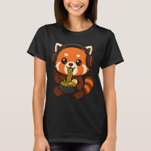 Rode Panda-gaminggamer eet Ramen  T-shirt