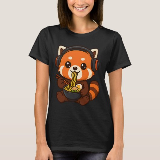 Rode Panda-gaminggamer eet Ramen T-shirt (Voorkant)