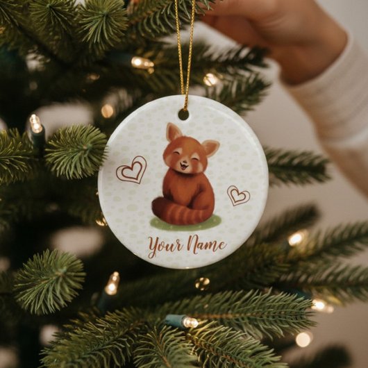 Rode Panda Gepersonaliseerde Naam Keramische Versi Keramisch Ornament