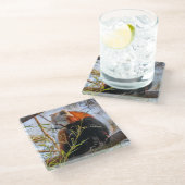 Rode panda glazen onderzetter (Schuin)