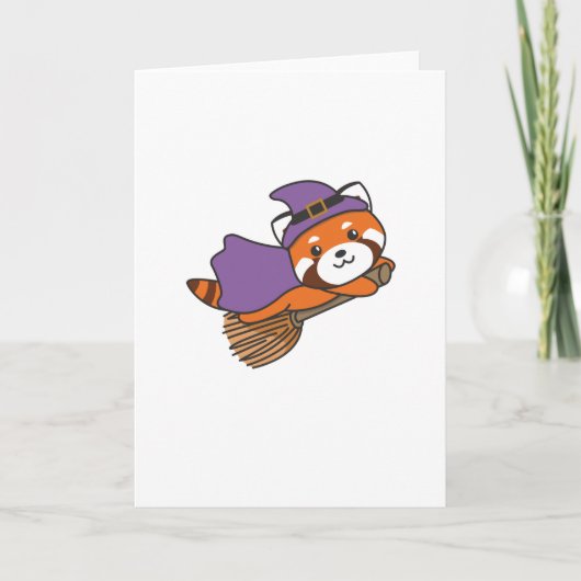 Rode Panda Halloween Heks Kinderen Heksen Kostuum Feestdagen Kaart (Voorkant)