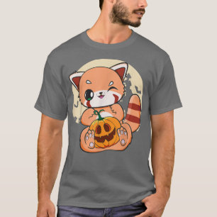 Rode Panda Halloween Kawaii Pompoen Anime 6210 T-shirt