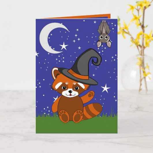 Rode Panda Halloween Vouwkaart Kaart (Gele Bloem)