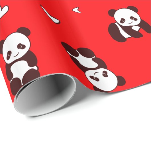 Rode Panda Hart Wrapping Papier (Rol Hoek)