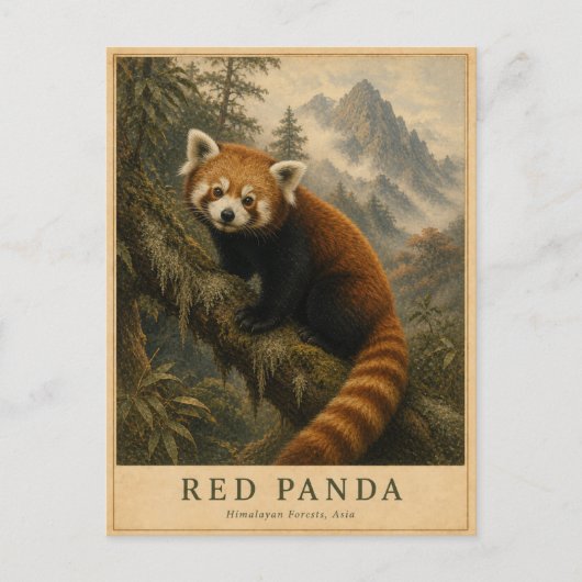 Rode Panda Himalaya Woud VINTAGE Briefkaart (Voorkant)