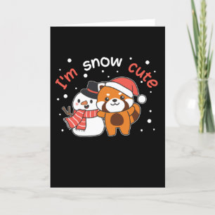 Rode Panda Ik Ben Sneeuw Lief Sneeuwman Sneeuw Woo Feestdagen Kaart