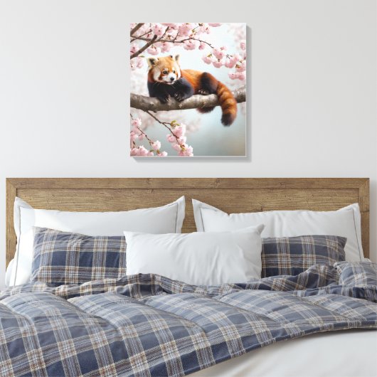 Rode panda in een kersenboom canvas afdruk (Insitu (Slaapkamer))