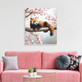 Rode panda in een kersenboom canvas afdruk (Insitu (Woonkamer))