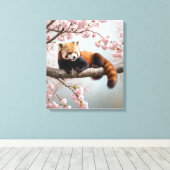 Rode panda in een kersenboom canvas afdruk (Insitu (Houten vloer))