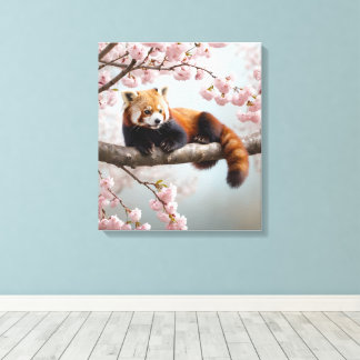 Rode panda in een kersenboom canvas afdruk
