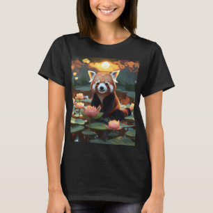 Rode panda in lotusvijver t-shirt