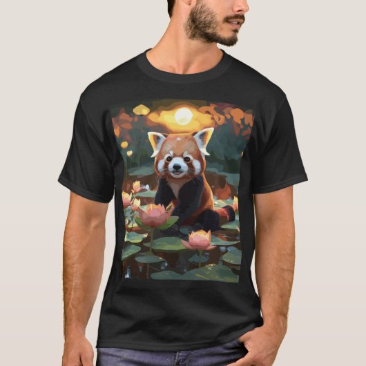 Rode panda in lotusvijver t-shirt (Voorkant)