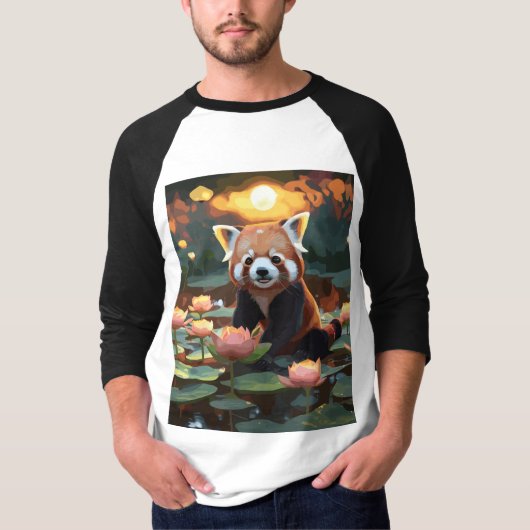 Rode panda in lotusvijver t-shirt (Voorkant)
