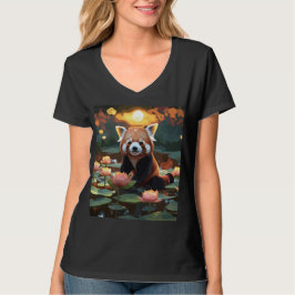 Rode panda in lotusvijver t-shirt