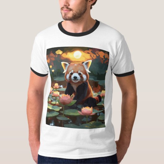 Rode panda in lotusvijver t-shirt (Voorkant)
