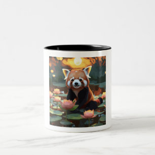 Rode panda in lotusvijver tweekleurige koffiemok