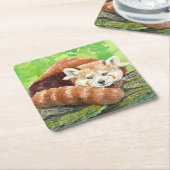 Rode panda kartonnen onderzetters (Schuin)