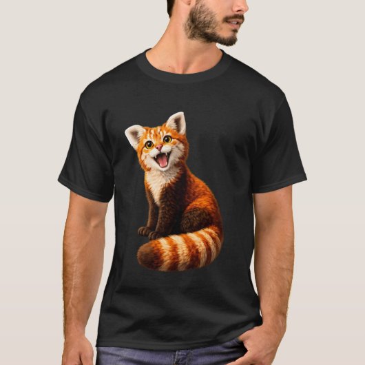 Rode Panda Kat Kruising Schattig Grappig Dier Meme T-shirt (Voorkant)