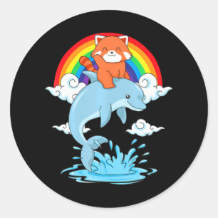 Rode Panda Kawaii Rode Panda Dolfijn Rode Panda Ronde Sticker