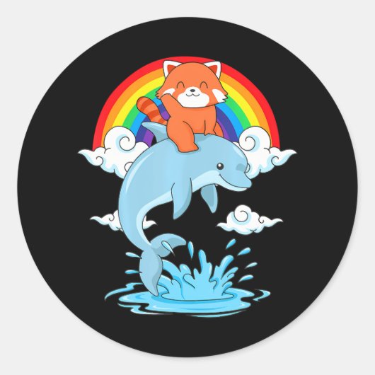 Rode Panda Kawaii Rode Panda Dolfijn Rode Panda Ronde Sticker (Voorkant)