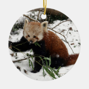Rode panda keramisch ornament