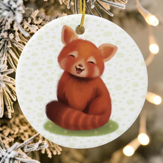 Rode panda keramisch ornament